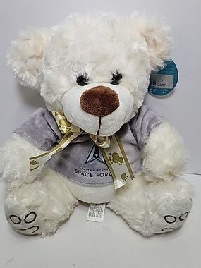White Plush Teddy Bear with Gray Space Force Shirt